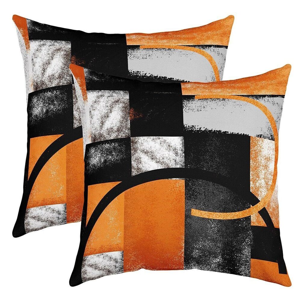3447 Orange Black White Throw Pillow Covers 18"x18" Set of 2 Soft Geometric